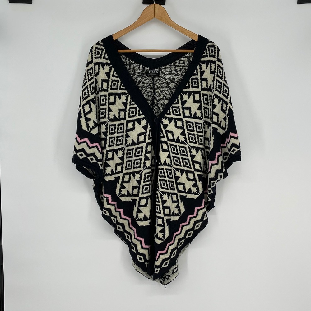 POL‎ Aztec Knit Poncho Cardigan 3XL, Southwestern Boho Oversized Open Fron